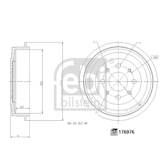 2x Febi Brake Drum 176976