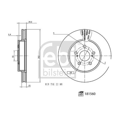 2x Febi Brake Disc 181560